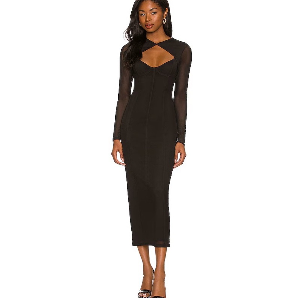 AFRM Mesh Sleeve Body Con Midi Dress